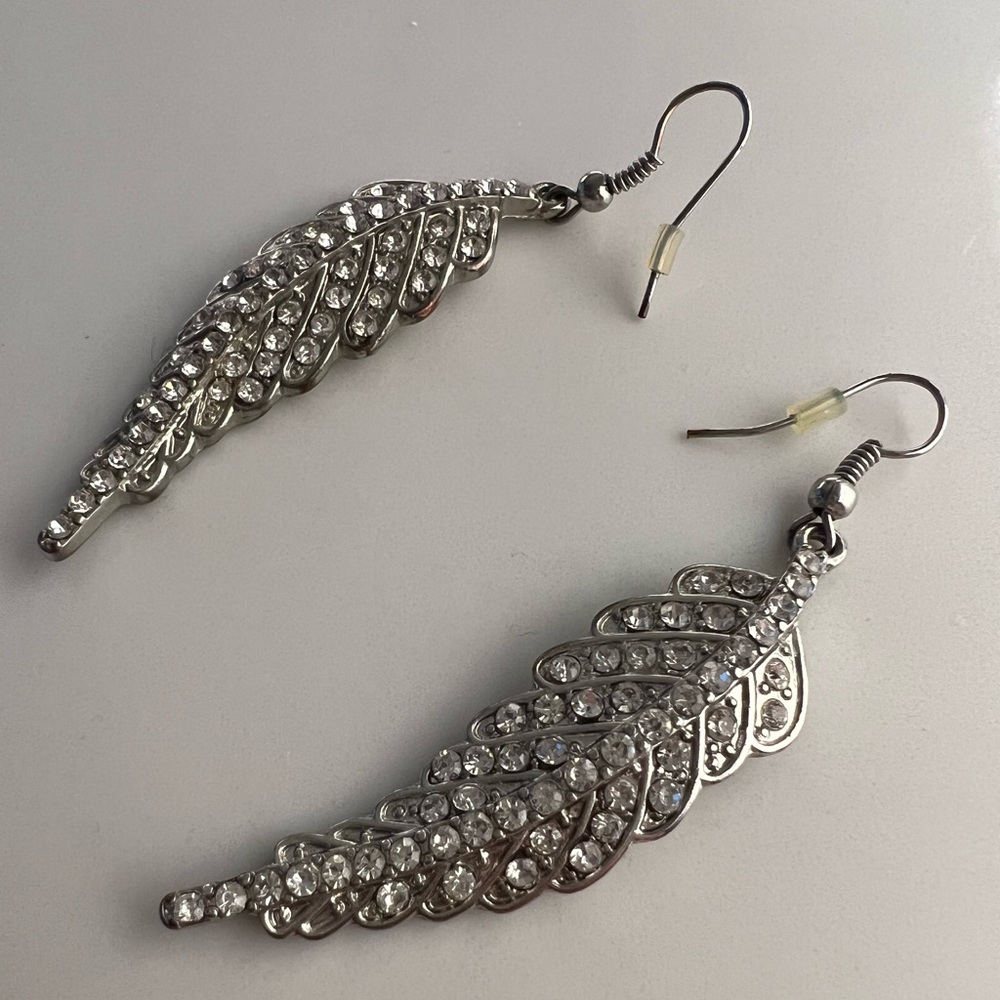 Silver Rhinestone Metal Drop Earrings